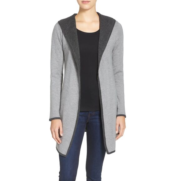 BNCI by Blanc Noir Women's Grey open hooded sweater size S wool blend modern - Picture 4 of 10